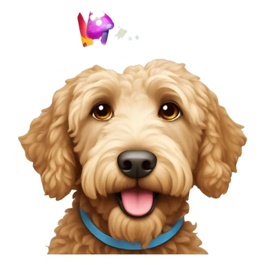 Labradoodle with a birthday hat on sticker