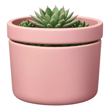 A pastel pink ceramic pot, cylindrical and shallow, containing a cereus cactus. sticker