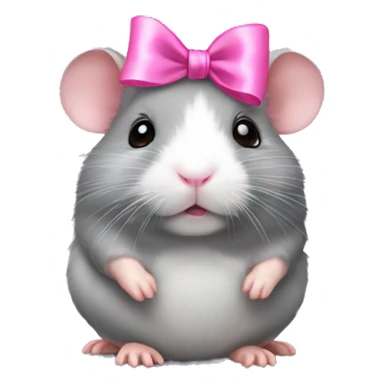 A full-body grey hamster with a pink bow  sticker