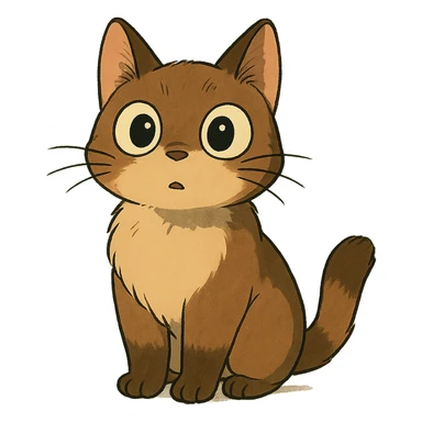 a curious cat with big eyes, ghibli style, cute, expressive sticker