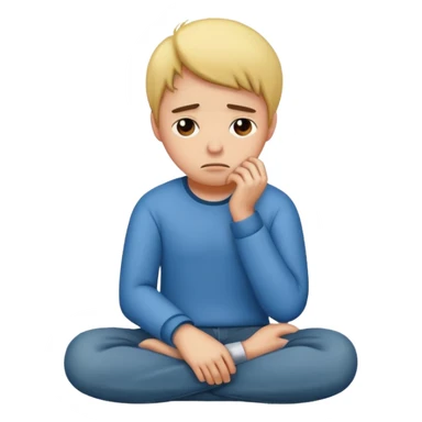 A person sitting with sad feeling sticker