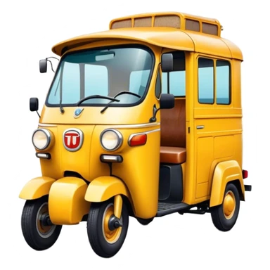 Cinematic Realistic Tuk Tuk Pop Culture Emoji, featuring a vibrant portrayal of the iconic Thai tuk tuk rendered with dynamic textures and lively, urban lighting. sticker