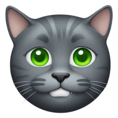 dark grey fat cat with green eyes smiling sticker