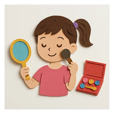 make a whole image with backgorund of a girl and her makeup kit sticker