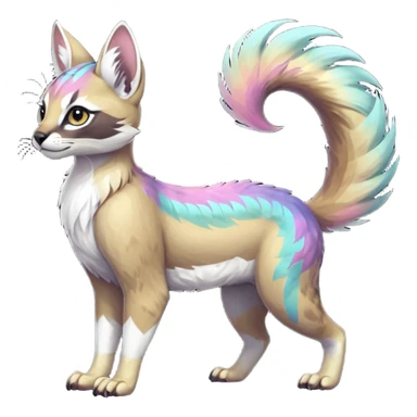 Colorful dark tropical feathery tribal pale light fruity pastel white glorious iridescent divine exotic cute cool beautiful beautiful fantasy-caracal-civet-genet-sergal-vernid-Gryphon-Cacomistle-Trico-oncilla-animal-Fakémon-hybrid-fursona (full body) sticker