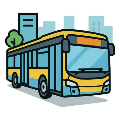 Iveco Urbanway 12m bus, angled perspective, urban background, icon style sticker