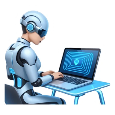 AI Agent looking at the laptop and scan a flow of content on the screen sticker