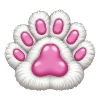 white cat fluffy paw, from the bottom, vivid pink toe beans, cute sticker