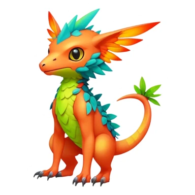 Tropical lush warm-colored modern colorful neon-colored Fakémon-Digimon-Trico-creature sticker