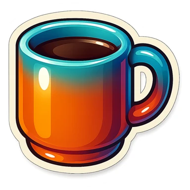coffee cup, retro stickers style, clear outlines, strong shadows and highlights, fun and not too complex sticker