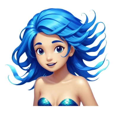 Cinematic Realistic Blue Hair Mermaid Portrait, head tilted dramatically with an exaggeratedly amused expression, featuring a striking, vibrant form with meticulously detailed, flowing blue hair and glowing, tanned skin. Her expressive eyes brim with playful marine mischief, rendered with dynamic underwater lighting and vibrant textures that imbue the scene with an air of cheeky, over‐the‐top oceanic whimsy—capturing the essence of a spirited mermaid ready to enchant with coastal charm. sticker