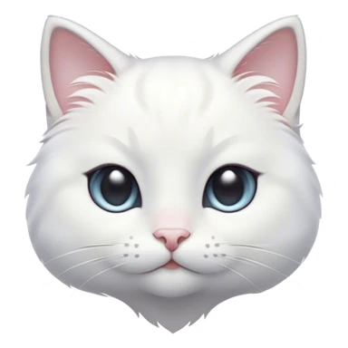 Cinematic Cute White Cat Portrait Emoji, Head tilted with a soft, gentle smile and sparkling eyes, featuring a silky, pristine white fur with subtle silver highlights, simplified yet irresistibly adorable, highly detailed, glowing with a warm, snowy glow, high shine, radiating affectionate charm and tender grace, styled with a light, playful outline, capturing the essence of a cute white cat that looks as if it could melt your heart with a single blink! sticker