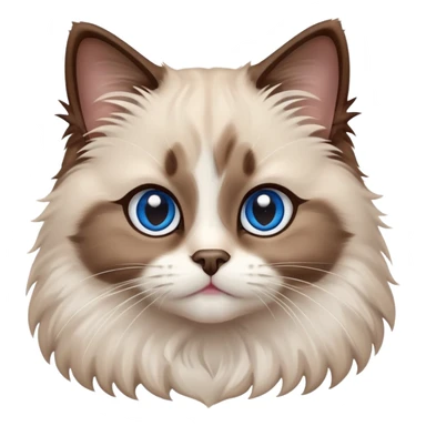 cinematic-adorable-fluffy-brown-ragdoll-cat-portrait-emoji,-head-tilted-cutely-with-big,-sparkling-blue-eyes,-soft-brown-and white-colored-fur-with-darker-points-on-the-ears,-face,-and-paws,-simplified-yet-irresistibly-adorable-features, sticker