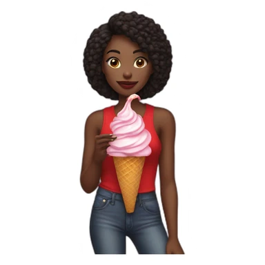 a skinny model in a red top and in a black jeans eats rainbow ice cream sticker