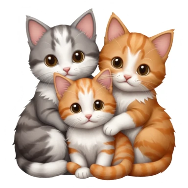 3 tiny kittens cuddling together all different colours, the first one is grey and white, the second is ginger and white and the third is brown tabby and white sticker