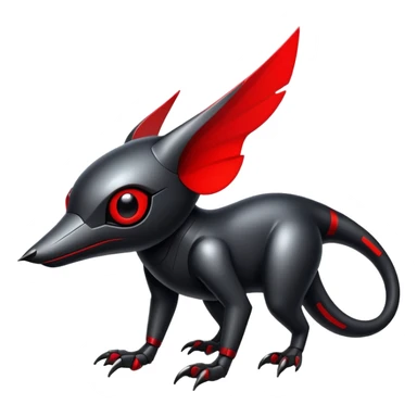 Modern futuristic black dark fakemon-animal-creature with red accents sticker