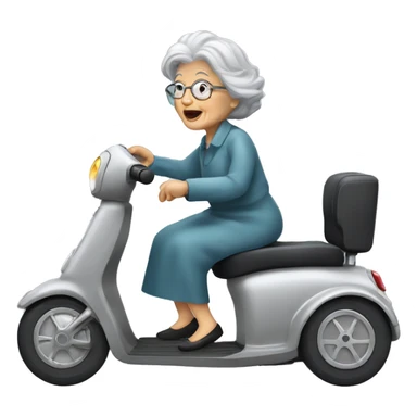old lady grey hair and electrical disabled scooter sticker
