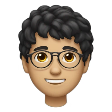 boy with black hair, wearing round glasses, and his skin is white sticker