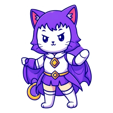 catgirl character with detailed fantasy costume, magical vibe, anime look sticker
