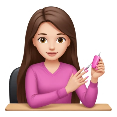 White girl with long brunette hair girl getting her nails done sticker