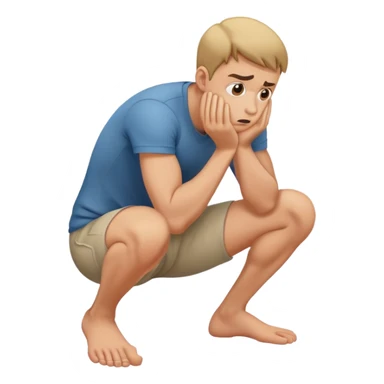 frightened man  crouching down holding knees sticker