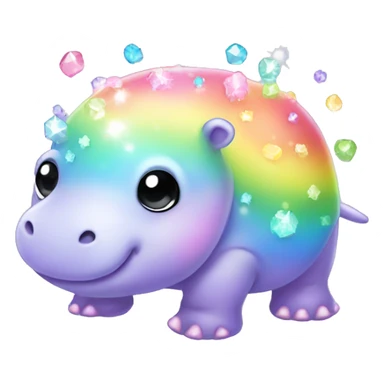 Kawaii rainbow pastel bedazzled sea hippo  sticker