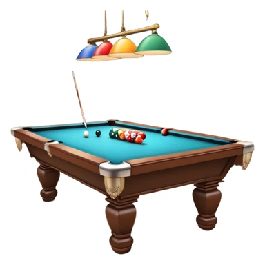 A billiard table with colorful balls arranged in a triangle, and a cue stick poised to break. The scene is set in a dimly lit room, with focused lighting highlighting the balls and table, emphasizing skill, precision, and strategy in the game of pool. sticker