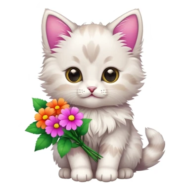 A cute kitten holding flowers sticker