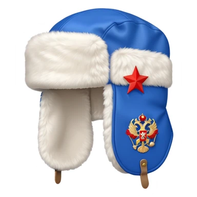 Traditional Russian ushanka hat with Russian flag colors white blue and red, winter fur hat with ear flaps sticker