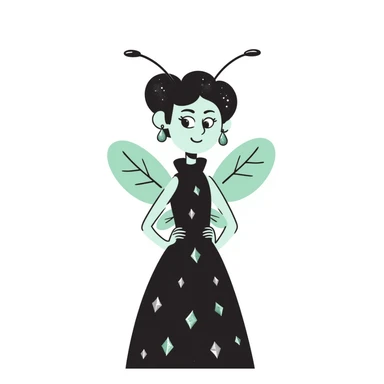Mint green woman bee character with diamond decorations, rhinestone jewelry, and glittery sparkly details sticker