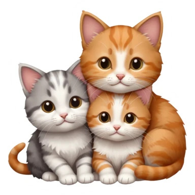 3 very small kittens cuddling together all different colours, the first one is grey and white, the second is ginger and white and the third is brown tabby and white sticker