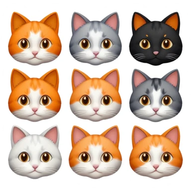 6 cats with different coloured coats sticker