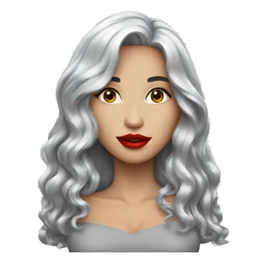 Pretty Woman with silver long hair, red lips sticker