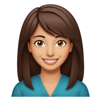 30 yr old middle eastern woman straight brown hair side bangs big smile tanned skin brown eyes sticker