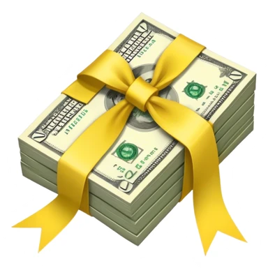 A pack of money is tied with a yellow ribbon sticker