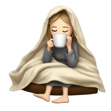 white girl inside a blanket sipping coffee eyes closed sticker