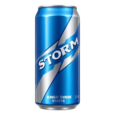A soda named storm energy drink and by hraj a storm brand sticker
