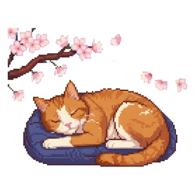 A ginger cat sleeping under the cherry blossoms sticker