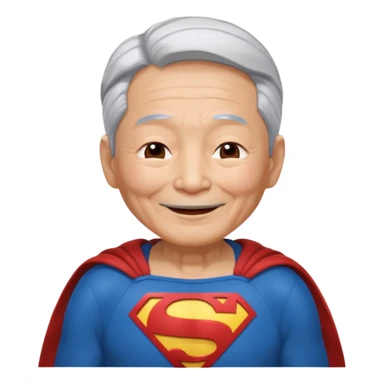 Chinese elderly dressed as Superman laughing with closed eyes sticker