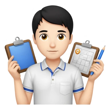 engineer wearing white polo, black hair with site/eng materials on the bg sticker