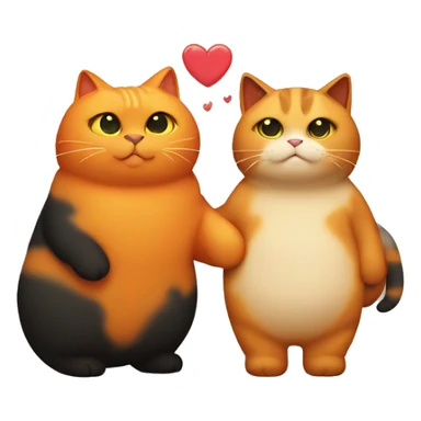 orange fat cat and black tortiseshell cat holding hands sticker
