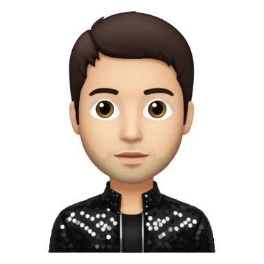 Rob Bourdon from Linkin Park with dark brown hair, light skin, black sequin outfit sticker