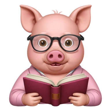 pig reading book sticker
