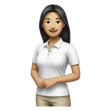 asian women, smiling, wearing a white polo shirt sticker