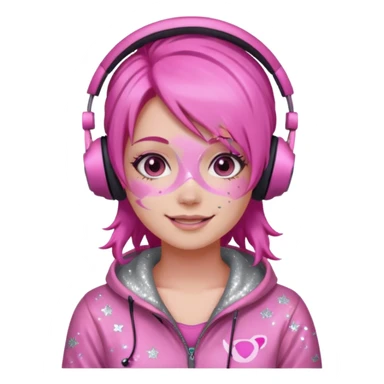 glitter pink gamer girl happy pink hair sticker