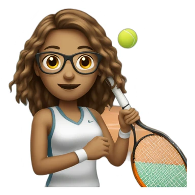 White skin long brown hair girl with eyeglasses playing tennis sticker