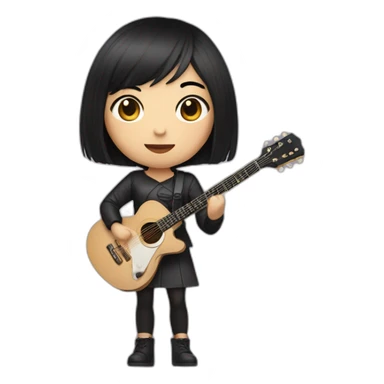 wthite skin woman with black short hair and chinese eyes playing a guitar sticker