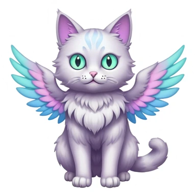 pastel winged cat  creature with  three glowing eyes sticker