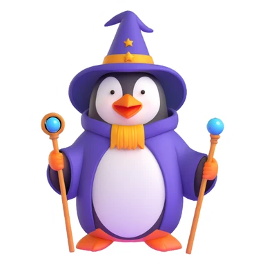 penguin wizard with magic staff and wizard robe sticker