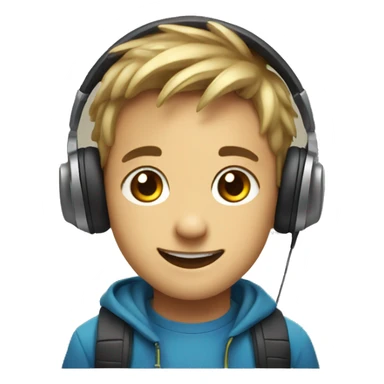 smiling boy with headphones and goatie sticker
